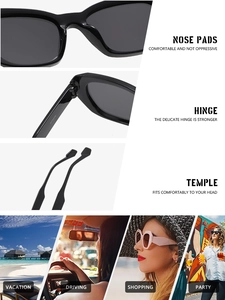 Detail view of reinforced metal hinges and ergonomic nose pads on square sunglasses