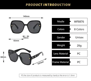 Tableau des tailles détaillé et spécifications pour lunettes de soleil modèle WF8876