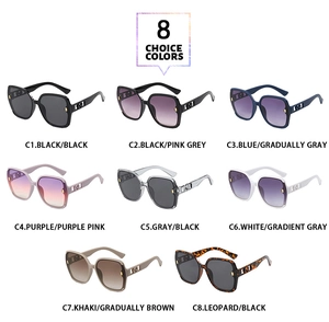 Vue détaillée de huit lunettes de soleil tendance à grande monture en divers coloris
