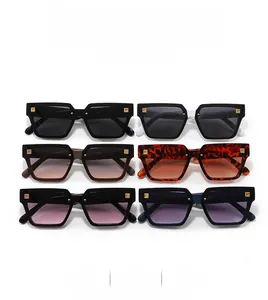 Six colors of square frame sunglasses with metal G logos and wide temples in a grid layout