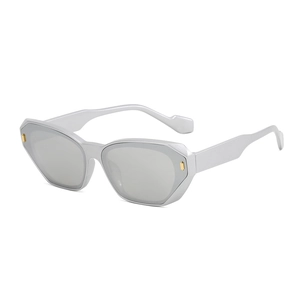 Silver geometric square sunglasses with grey lenses and gold accents for fashion