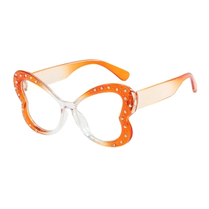 Occhiali alla moda a farfalla con sfumatura arancione e decorazioni di strass