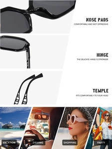 Detail view of reinforced hinges and stylish hollow BB letter logo on sunglasses temple