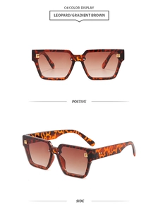 Detail of leopard print square sunglasses with gold metal G hinge and brown lenses
