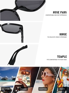 Détails des charnières renforcées et plaquettes de nez sur lunettes de soleil oversize