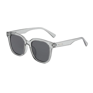 Modische quadratische Sonnenbrille in Transparentgrau mit dunklen Gläsern und Silberdekor