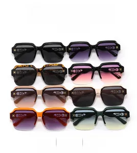 Matrix of half-frame sunglasses with H-logo temples and diverse colored gradient lenses