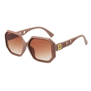 Brown oversized polygon sunglasses with gradient lenses and golden B hollow temples