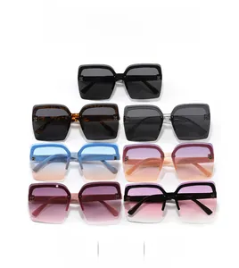 Detail of rimless square sunglasses with H-shaped metal hinges in various gradient colors