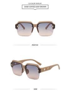 Detail view of half-frame sunglasses in sand coffee with metal H logo and CH hollow temples