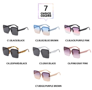 Showcase of seven color variants for rimless square sunglasses with metal temple hinges
