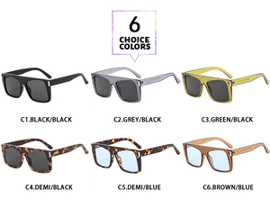 Variety of oversized square sunglasses in black, grey, green, and tortoiseshell frames