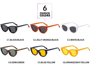 Showcase of six stylish cat-eye sunglasses in various frame colors and lens tints