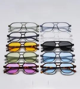 Collection of pilot sunglasses with colorful lenses and dual bridge frames in ten variants