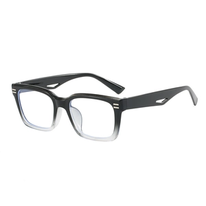 Classic black and grey gradient square frame glasses with cutout temples and double studs