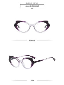 Vues détaillées de face et de profil de la monture oeil de chat dégradé violet