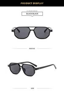 Detail view of classic double-bridge pilot sunglasses with black frame and rivet studs