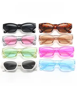 Close-up of stylish irregular sunglasses in eight colors with a durable waterproof frame