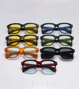Classic square sunglasses with multi-color lenses and vintage metal cross hinge detail