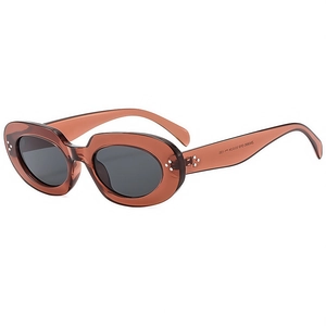 Retro oval small frame sunglasses in translucent brown with dark grey lenses for street style