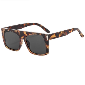 Fashionable oversized square tortoiseshell sunglasses with dark gray lenses and silver metal trim