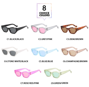 Collection of eight trendy cat-eye sunglasses in multiple frame colors and tinted lenses