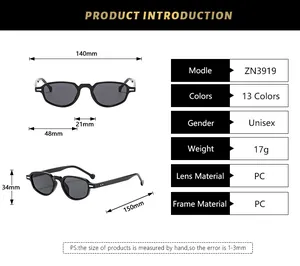 Detailed size chart for cat eye sunglasses with precise frame and lens measurements