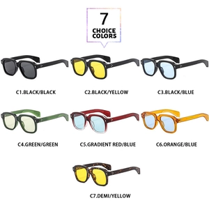 Multiple color options for classic square frame sunglasses with metal rivet accents