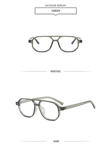 Close-up of vintage green double-bridge sunglasses showing front and side views