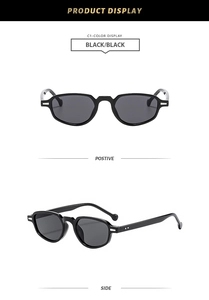 Front and side view of classic black cat-eye sunglasses with glossy finish frames