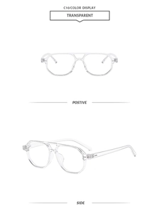 Detail view of transparent double-bridge pilot sunglasses frame from multiple angles