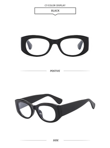 Vues détaillées des lunettes de soleil polygonales à monture noire de face et profil