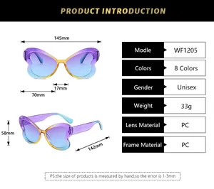 Tableau des tailles et spécifications pour lunettes de soleil papillon hip-hop