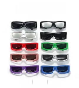 Selection of colorful chunky frame sunglasses in black, silver, red, green and blue styles