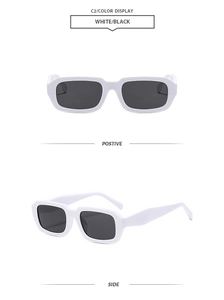 Vues de face et de côté de lunettes de soleil rectangulaires blanches stylées à verres foncés