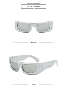 Silver thick frame bubble punk sunglasses showing front and side views in C3 color