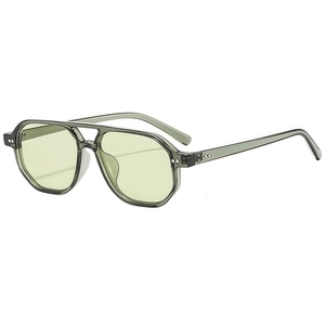 Classic retro pilot sunglasses featuring olive green resin frames and yellow-green lenses