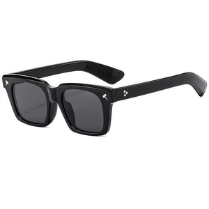 Classic black square oversized sunglasses with silver rivet accents and dark grey lenses