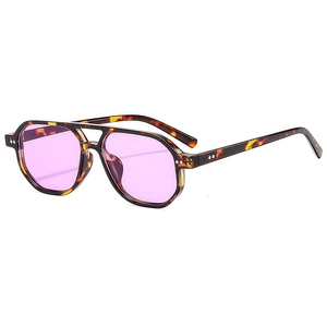 Classic retro tortoise shell aviator sunglasses with purple lenses and double bridge design