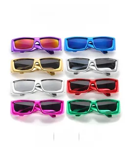 Matrix display of colorful rectangle hip-hop sunglasses with shiny metallic finish