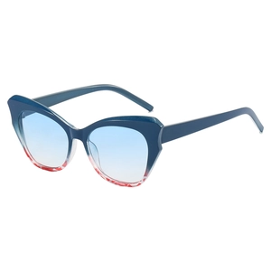 Occhiali da sole cat eye blu retrò con lenti sfumate e montatura con motivi