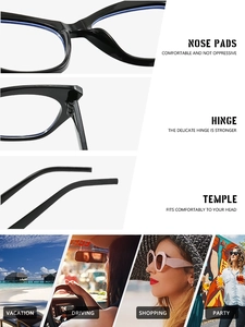 Detail of ergonomic nose pads, durable metal hinges and versatile lifestyle use scenarios