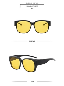 Vorder- und Seitenansicht der quadratischen Übergroße-Sonnenbrille mit schwarzem Rahmen
