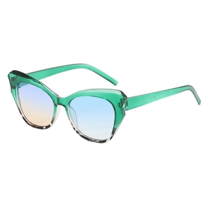Occhiali da sole cat eye retrò con montatura verde e lenti sfumate blu-arancione