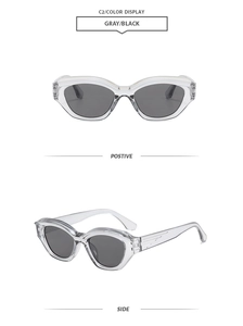 Vues de face et de côté de lunettes de soleil œil-de-chat à monture transparente
