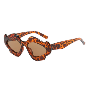 Fashionable leopard print irregular sunglasses with brown lenses for hip-hop street style