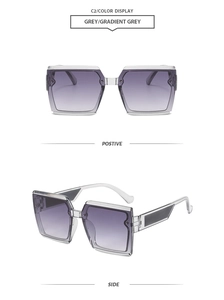 Detail of square sunglasses C2 with grey gradient lenses and decorative side temples