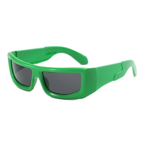 Y2K punk style thick bright green frame sunglasses with dark gray lenses for fashion