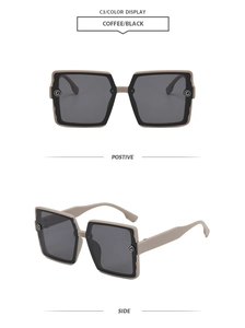 Detail of square oversized sunglasses with G-logo temple and coffee brown finish