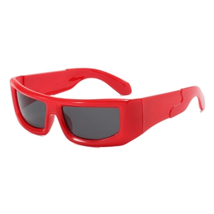 Chic retro rectangular red sunglasses with thick frames and dark lenses for hip-hop style